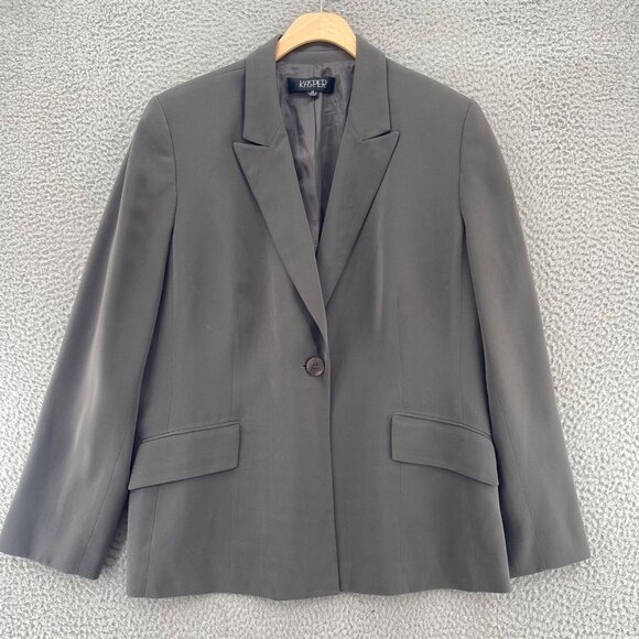 Kasper Blazer Womens 16 Gray Button Front Peak Lapel Pockets Office Career Work - Picture 1 of 11